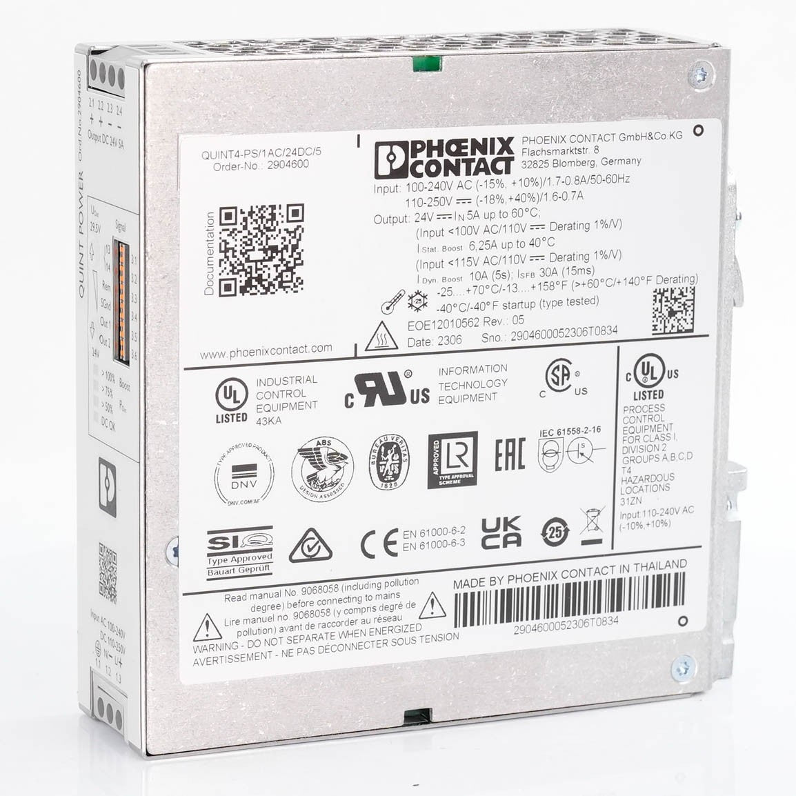Phoenix Contact 2904600 Quint4-PS/1AC/24DC/20 Power Supply 24VDC 20A 2904600