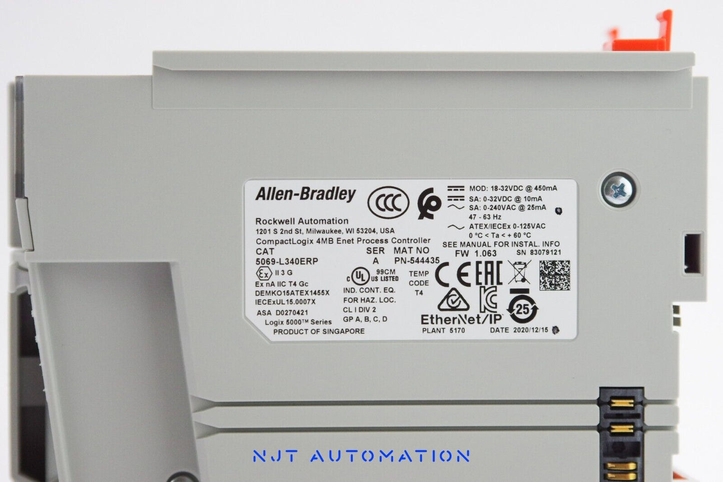 2020 Allen-Bradley 5069-L340ERP Ser A CompactLogix 4MB Enet Process Controller