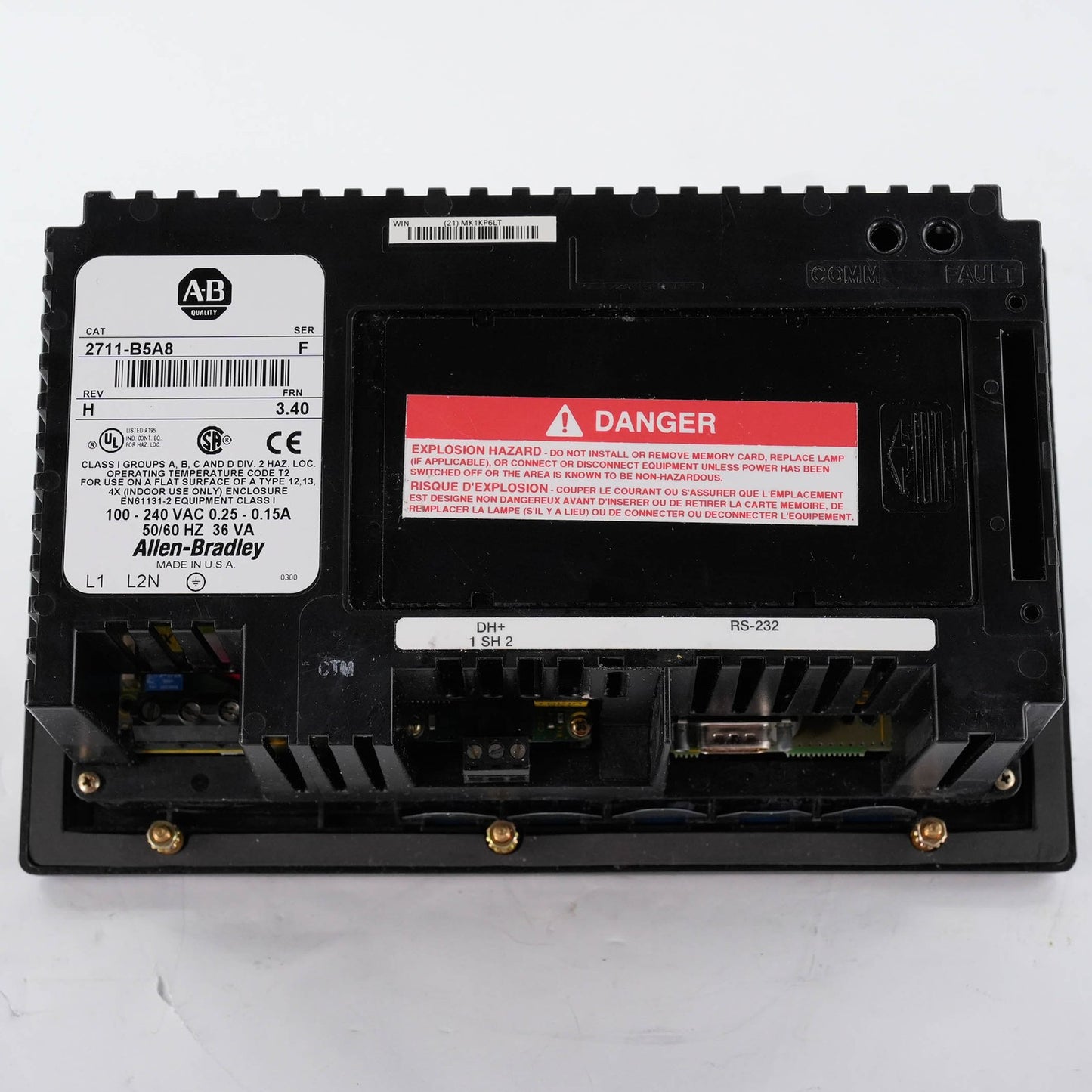 Allen Bradley 2711-B5A8 Ser F PanelView 550 Keypad/Touch HMI 120VAC DH+ 2711B5A8