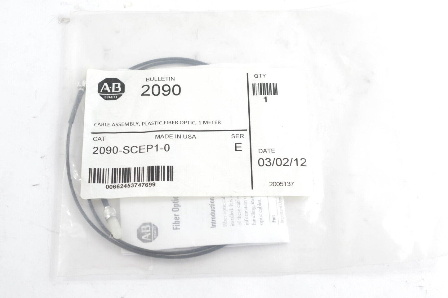 Allen Bradley 2090-SCEP1-0 Ser E 1M Sercos Fiber Optic Cable - New Surplus