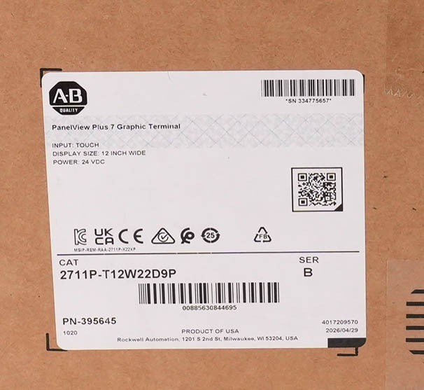 Allen Bradley 2711P-T12W22D9P Ser B PanelView Plus 7 12.1in Touch 24VDC Sealed