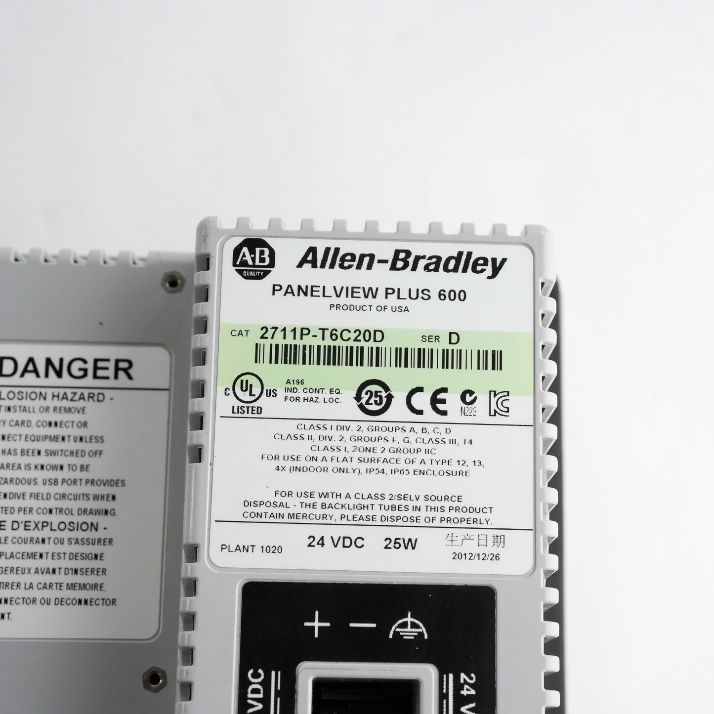 Allen Bradley 2711P-T6C20D Ser D Panelview Plus 600 Operator Interface Terminal