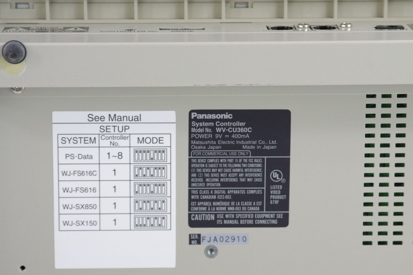 PANASONIC WV-CU360C System Controller