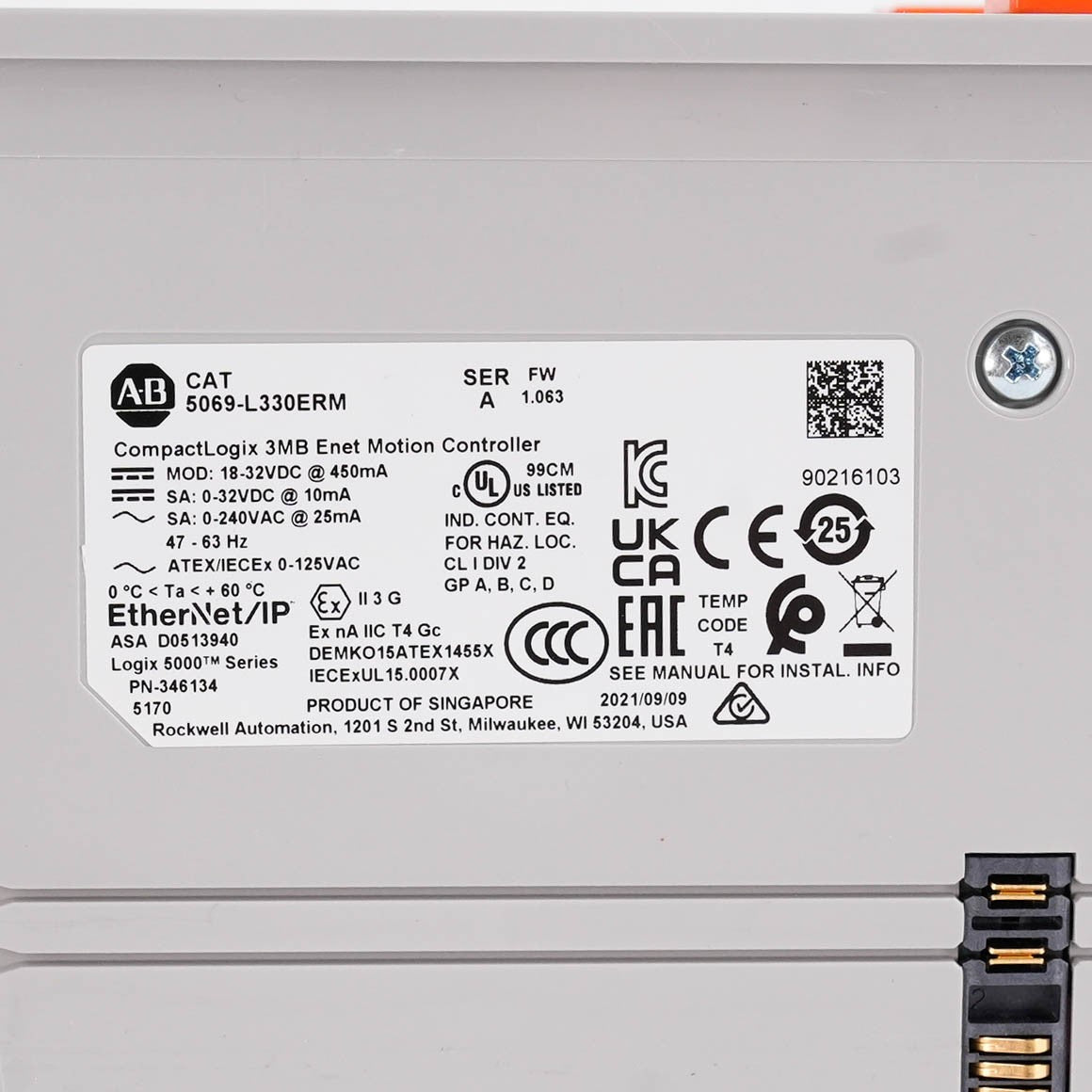Allen Bradley 5069-L330ERM /A CompactLogix 5380 Controller 3MB 5069L330ERM 24VDC