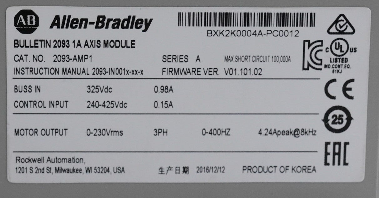 Allen Bradley 2093-AMP1 /A Kinetix 2000 1A 230V Servo Drive - Refurbished