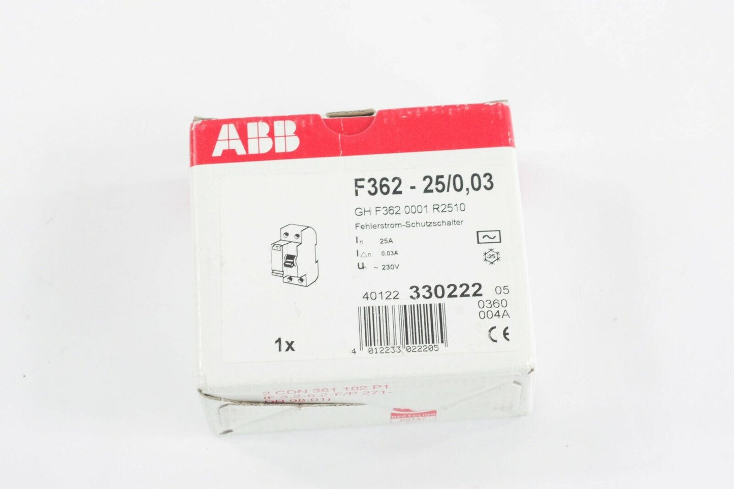 ABB  F362  25A 0,03A  GROUND FAULT INTERRUPTER F362-25/0,03