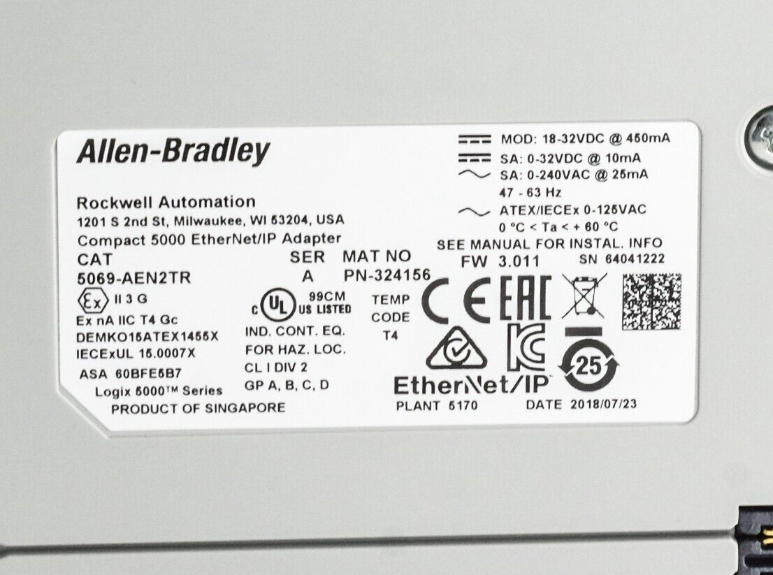 Allen-Bradley 5069-AEN2TR Ser A Compactlogix Ethernet/IP Adapter 2018