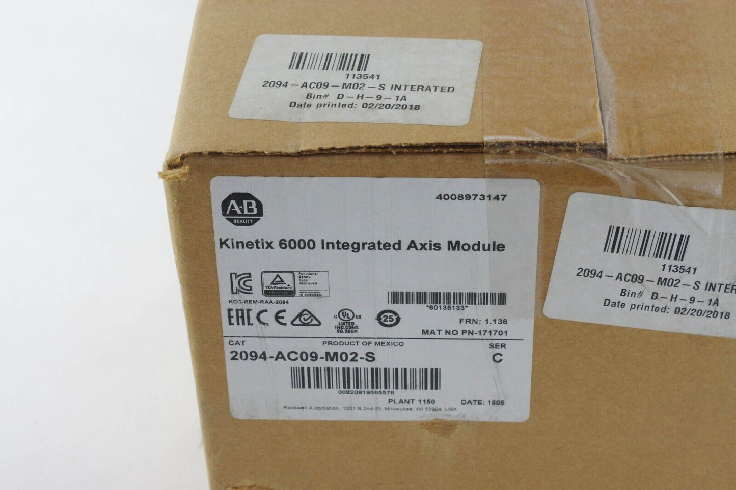 2018 Allen Bradley 2094-AC09-M02-S Ser C Kinetix 6000 Axis Module Sealed Surplus