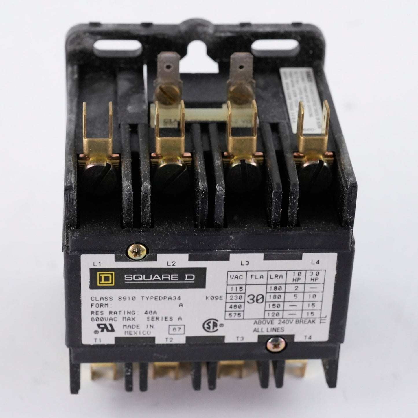 Square D 8910 DPA34V02 Definite Purpose Contactor Form A 40A 600VAC - Open Box