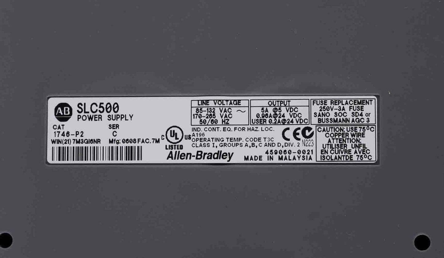 Allen Bradley 1746-P2 /C SLC 500 Power Supply + 7-Slot Chassis 1746-A7/B