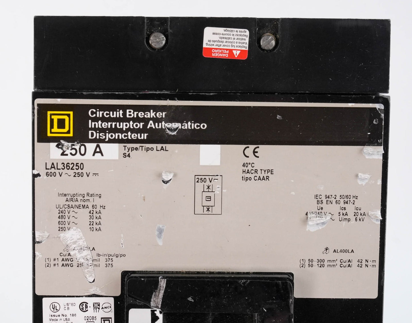 Square D LAL36250 Circuit Breaker 3 Pole 250A 600V 22kA LAL 3P 250 Amp LAL36250