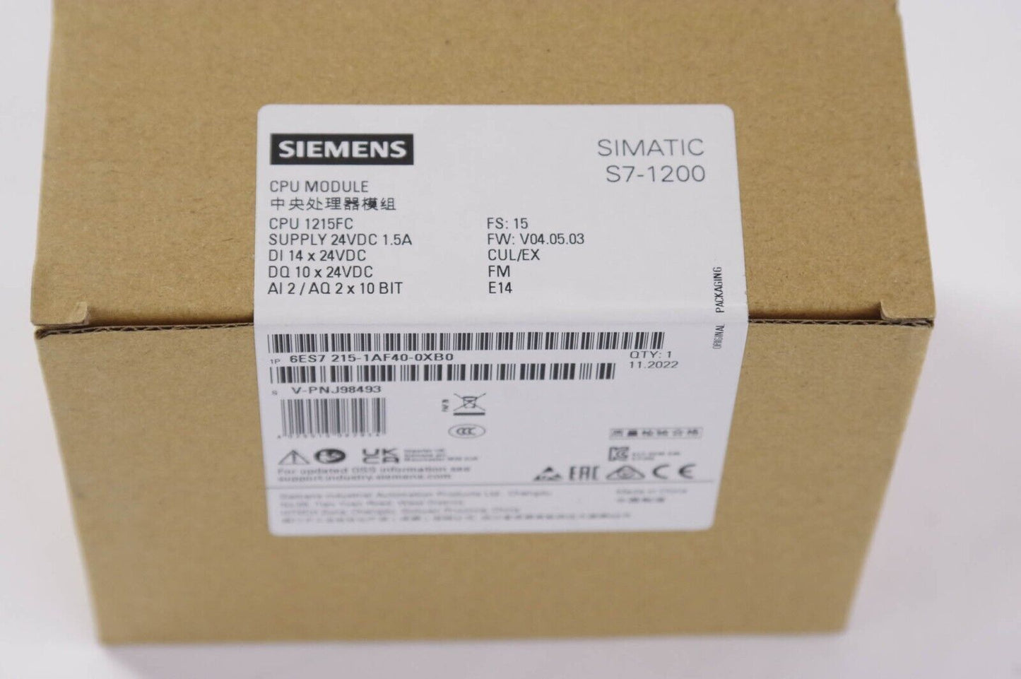 Siemens 6ES7 215-1AF40-0XB0 / 6ES72151AF400XB0 CPU Module 1215FC Simatic S7/1200