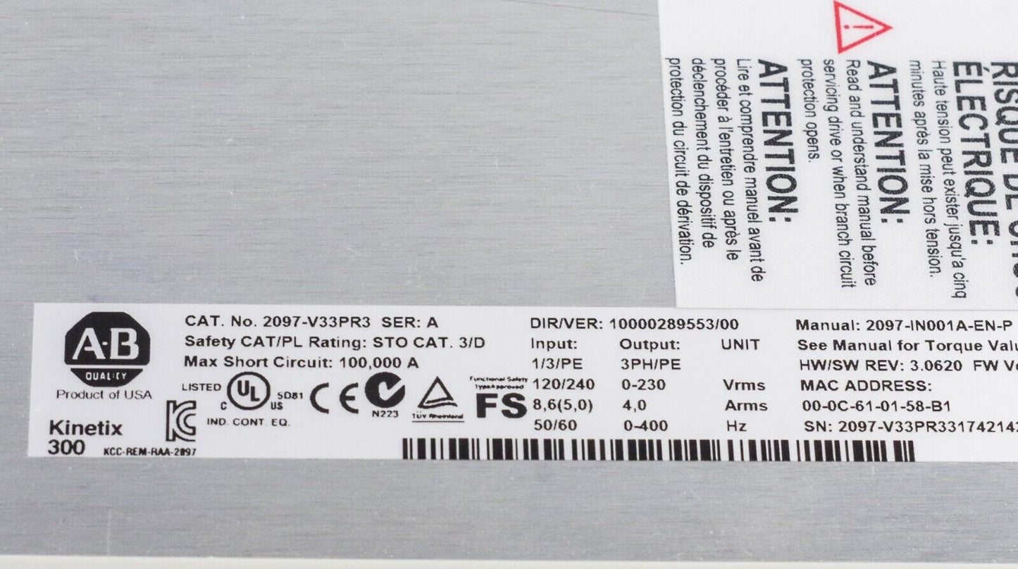 Allen Bradley Kinetix 300 2097-V33PR3 /A Servo Drive - AB Remanufactured Surplus