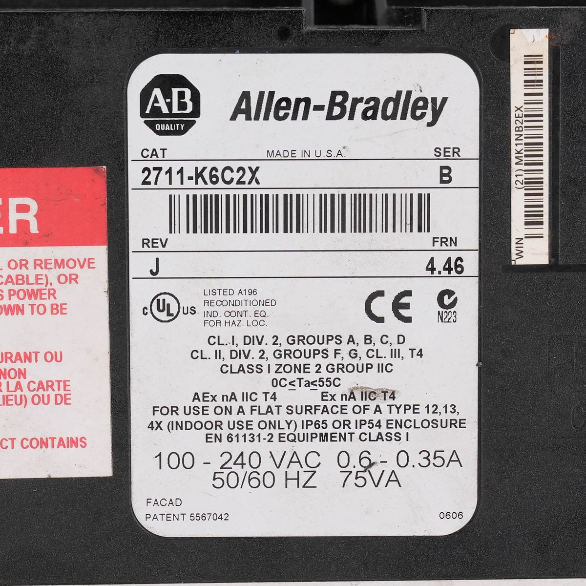 Allen Bradley 2711-K6C2 /B PanelView 600 Color Keypad HMI 24VDC 2711-K6C2X
