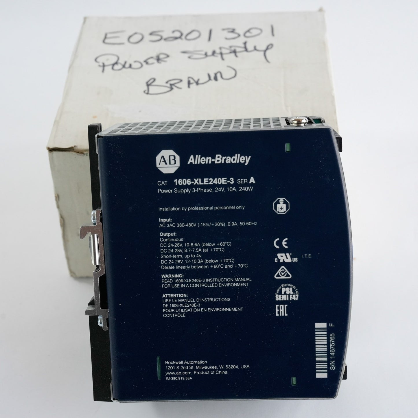 Allen Bradley 1606-XLE240E-3 /A Power Supply 3-Phase 24V 10A 240W - Open Box