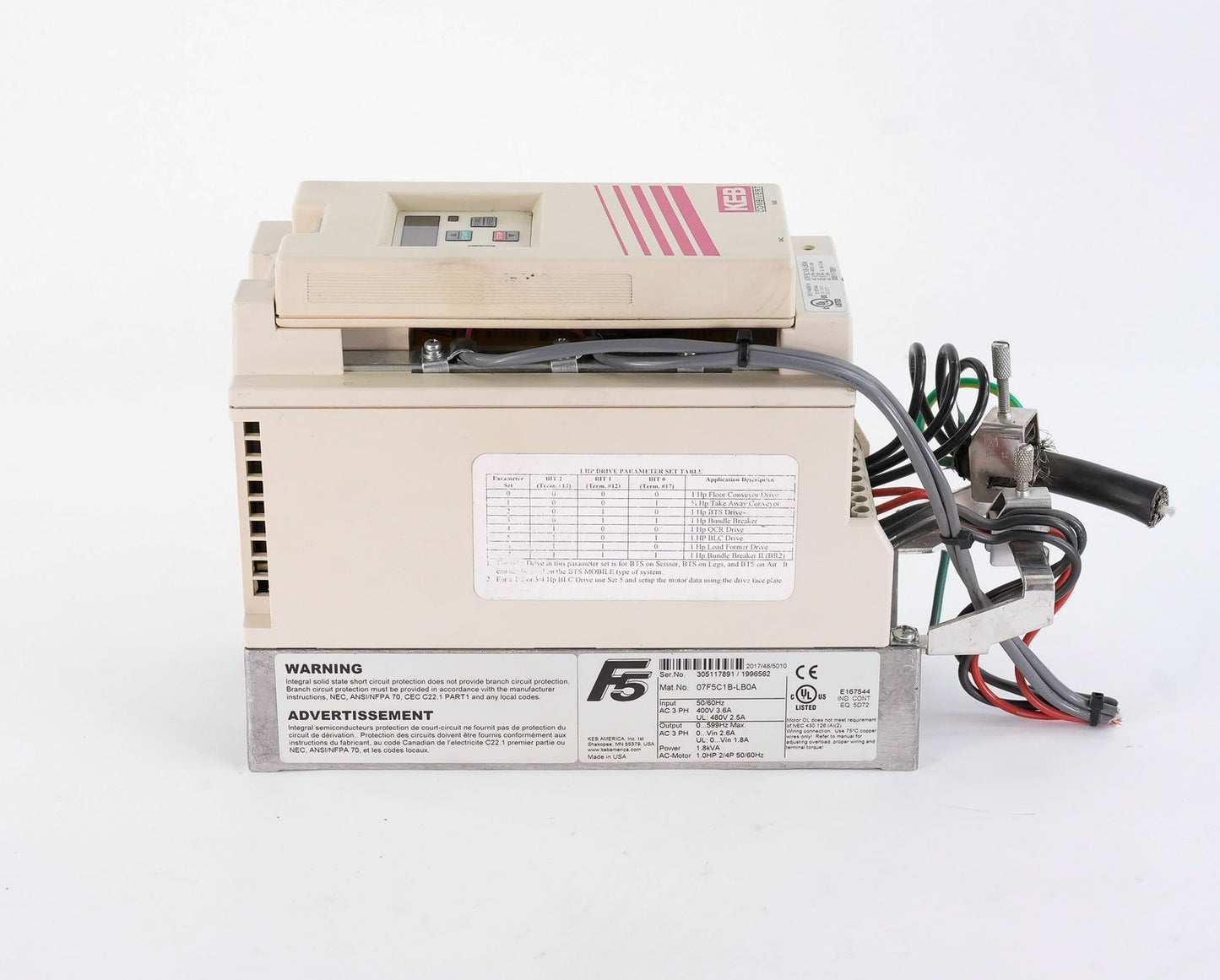 KEB Combivert 07.F5.C1B-LB0A F5 AC Drive 460V 3-Phase 07F5C1BLB0A