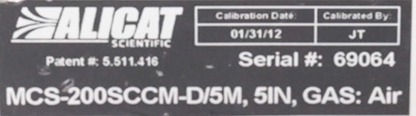 Alicat Scientific MCS-200SCCM-D/5M Mass Flow Controller 5" MCS200SCCMD5M