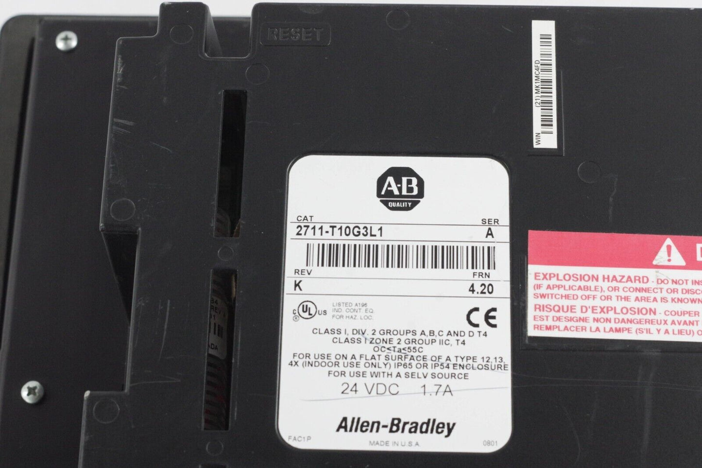 Allen Bradley 2711-T10G3L1 Ser A Rev K PanelView 1000 Grayscale Terminal