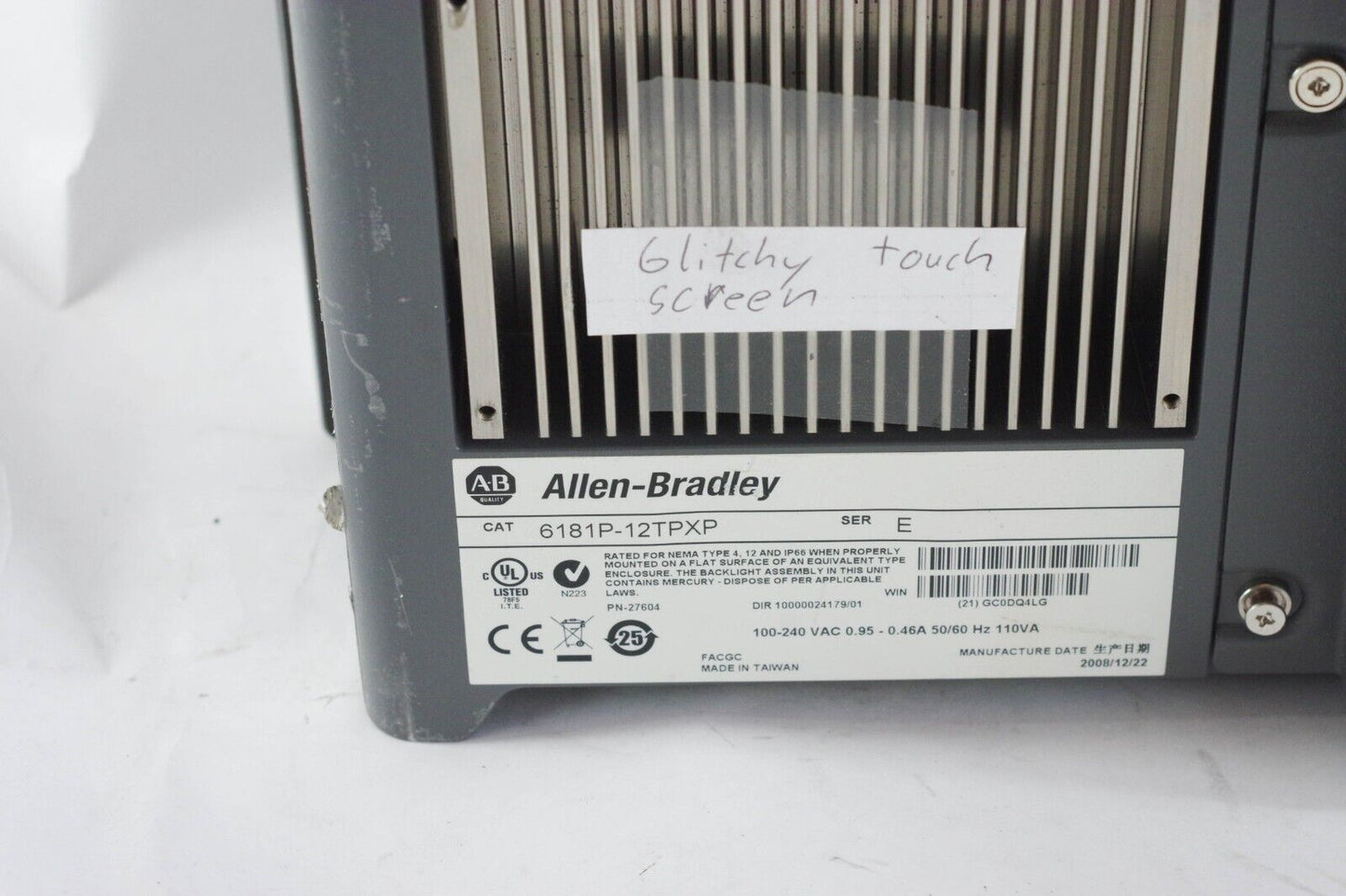 Allen Bradley 1200P 6181P-12TPXP Ser E VersaView 1200P PC - (Bad Touch Screen)