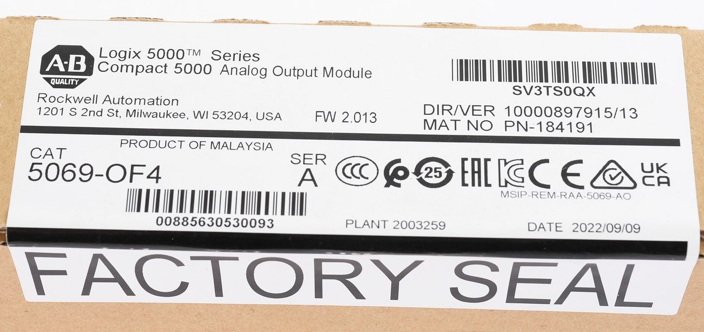 Allen Bradley 5069-OF4 /A Logix 5000 4-Ch Analog Output Module - Sealed Surplus