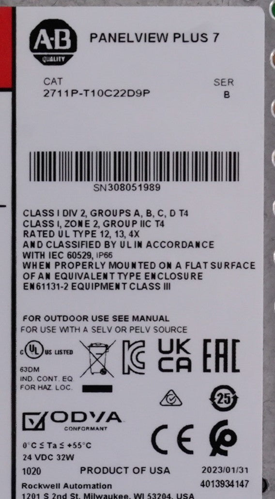 Allen Bradley 2711P-T10C22D9P /B PanelView Plus 7 Terminal Series B - Open Box