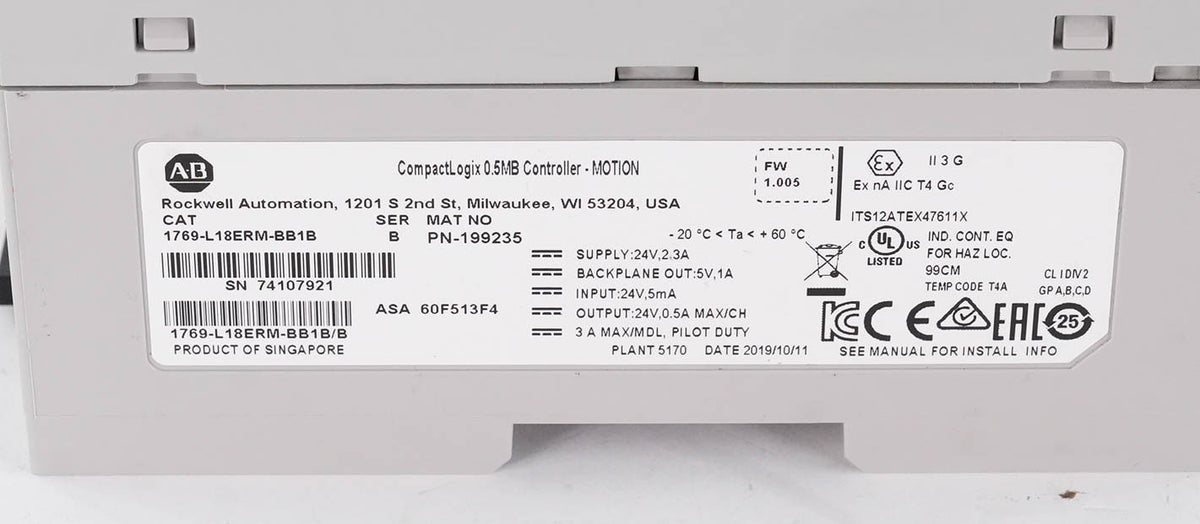 Allen Bradley 1769-L18ERM-BB1B Ser B CompactLogix 0.5MB