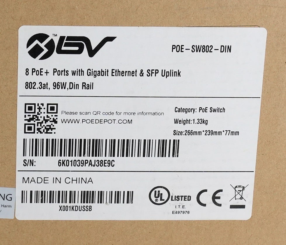 POE-SW802-DIN 8 Ports PoE + Ports with Gigabit Ethernet & SFP Uplink - Open Box