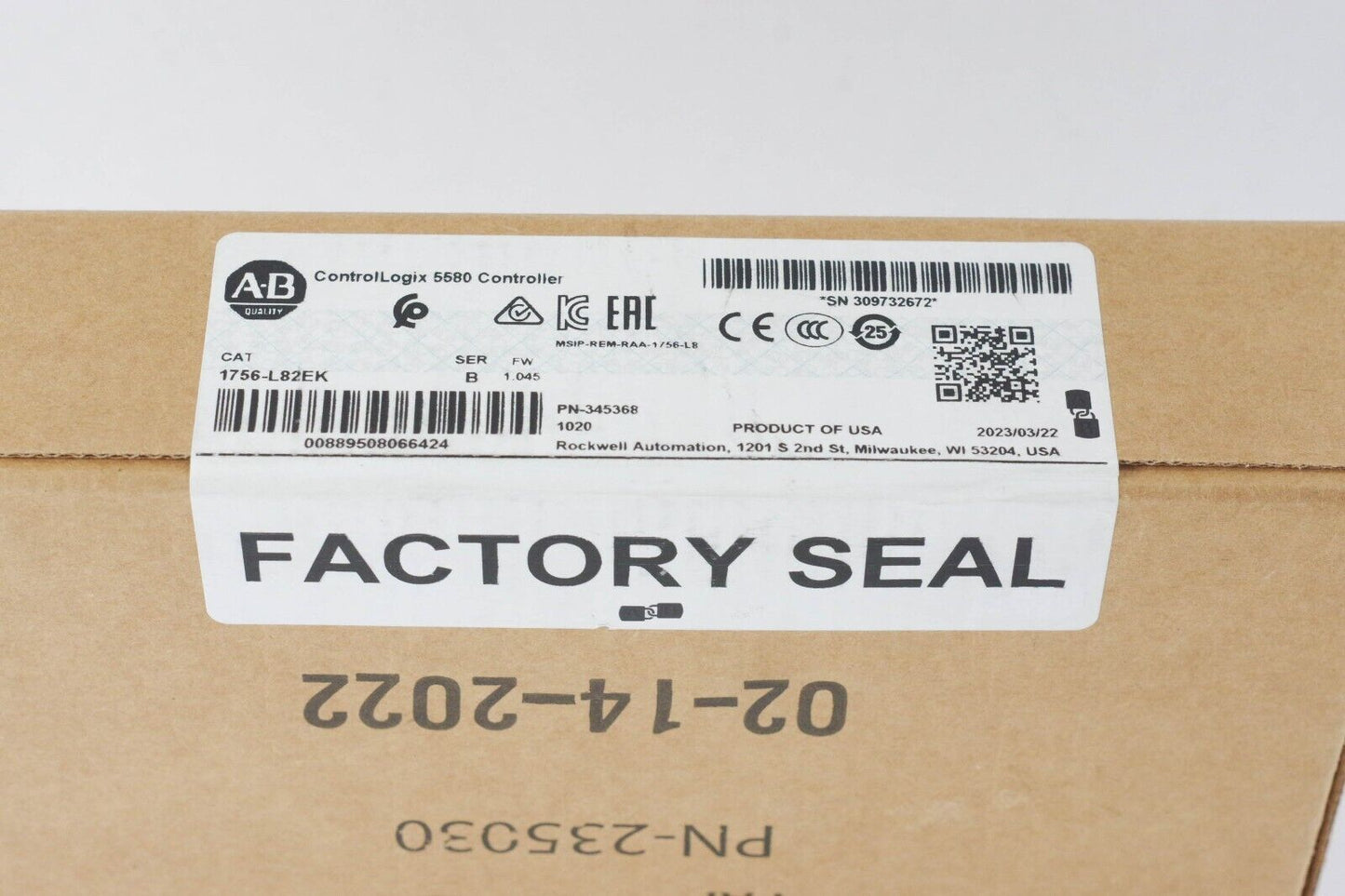 2023 Allen Bradley 1756-L82EK Ser B ControlLogix 5580 Controller- Sealed Surplus