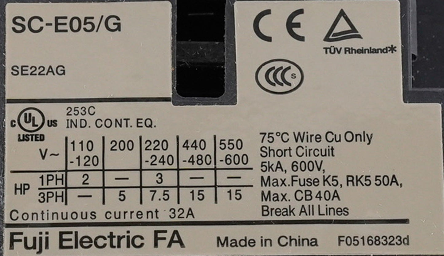 Fuji SC-E05/G Magnetic Contactor SE22AG 5kA 600V 32A SCE05G