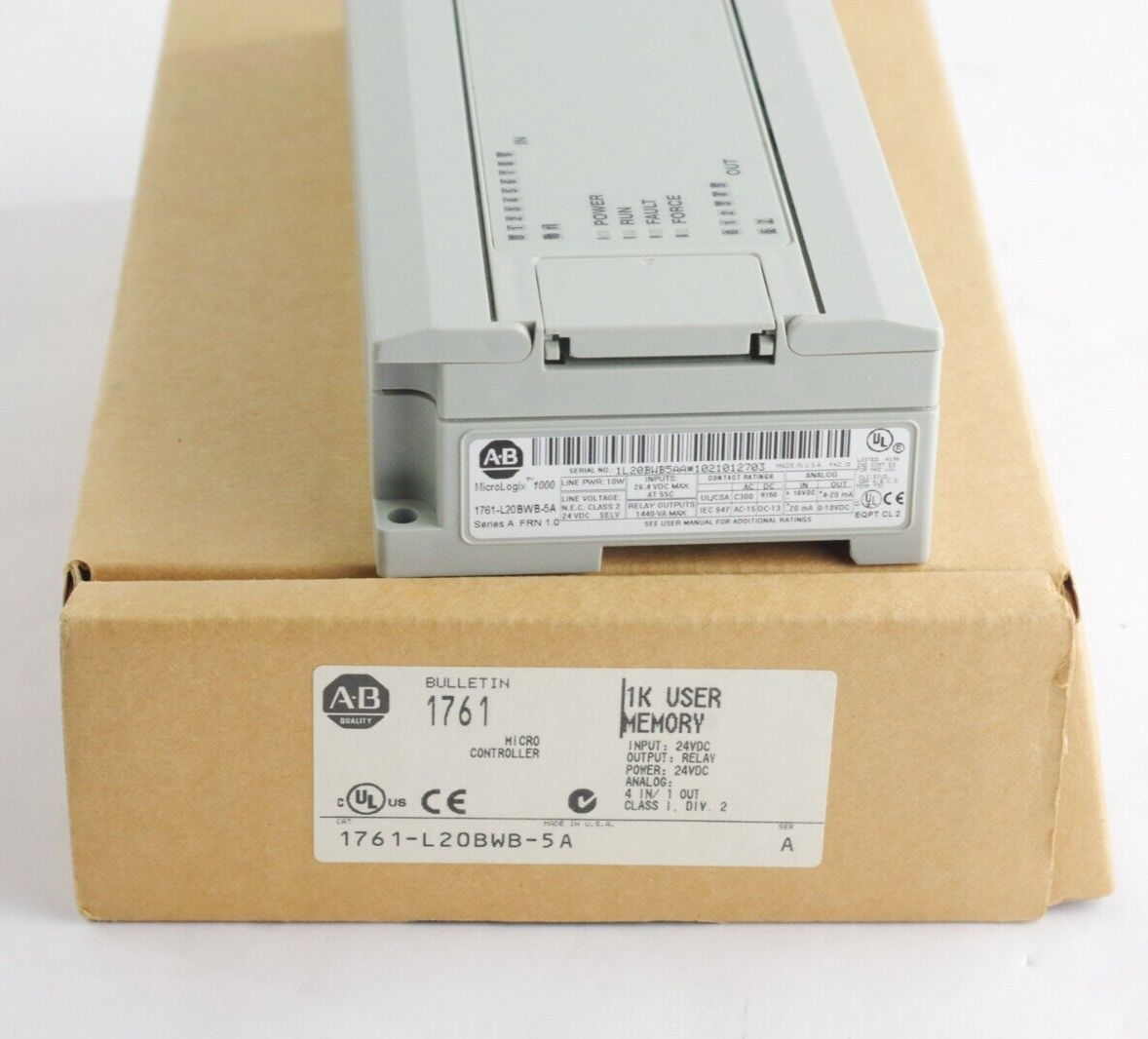 Allen Bradley 1761-L20BWB-5A PLC Controller MicroLogix 1000 24VDC 12 IN, 8 OUT