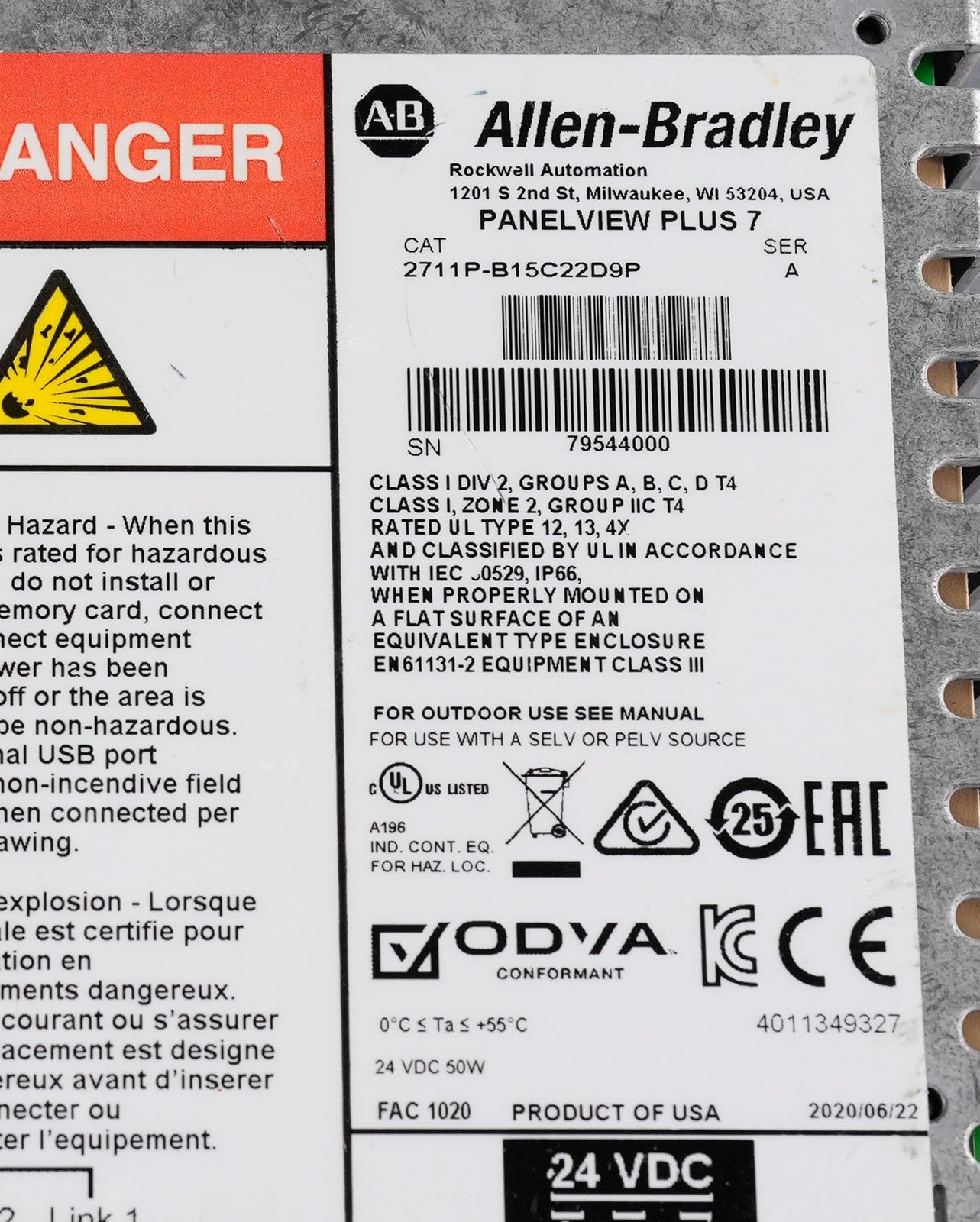 Allen Bradley 2711P-B15C22D9P /A PanelView Plus 7 15" Display 2711PB15C22D