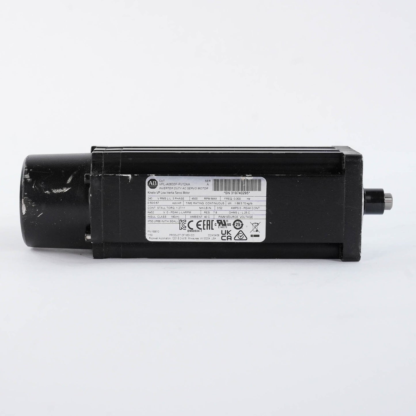 Allen Bradley VPL-A0633F-PJ12AA Ser A Kinetix VPL Servo Motor 100mm 1.1kW 230V