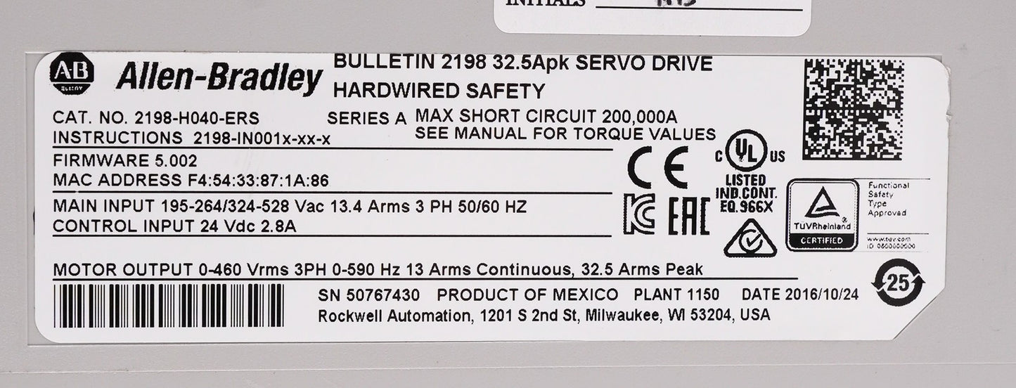 Allen Bradley 2198-H040-ERS /A Kinetix 5500 Servo Drive - Refurbished + Video