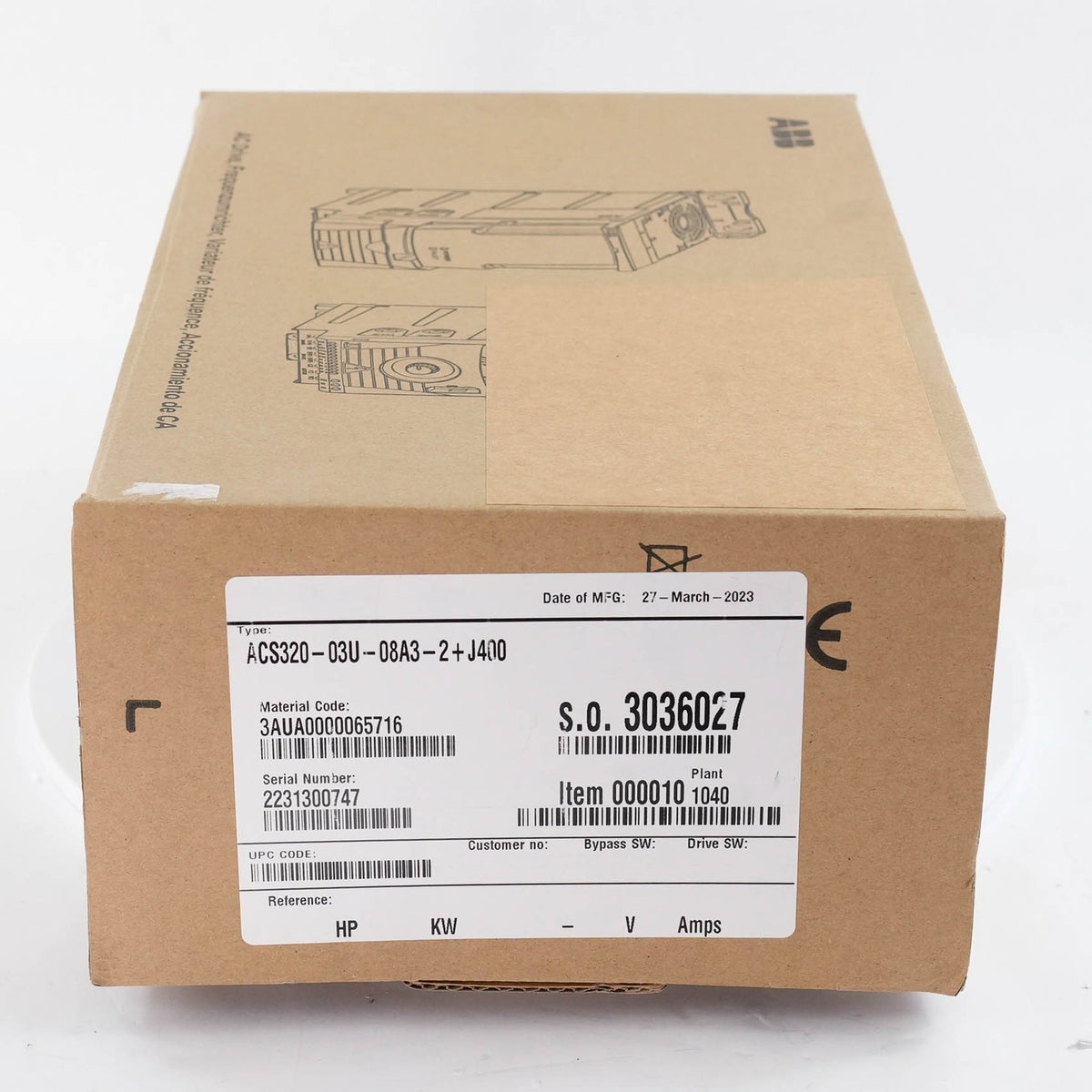 ABB ACS320-03U-08A3-2+J400 AC Drive 230V 3PH 2HP 8.3A VFD ACS32003U08A32+J400