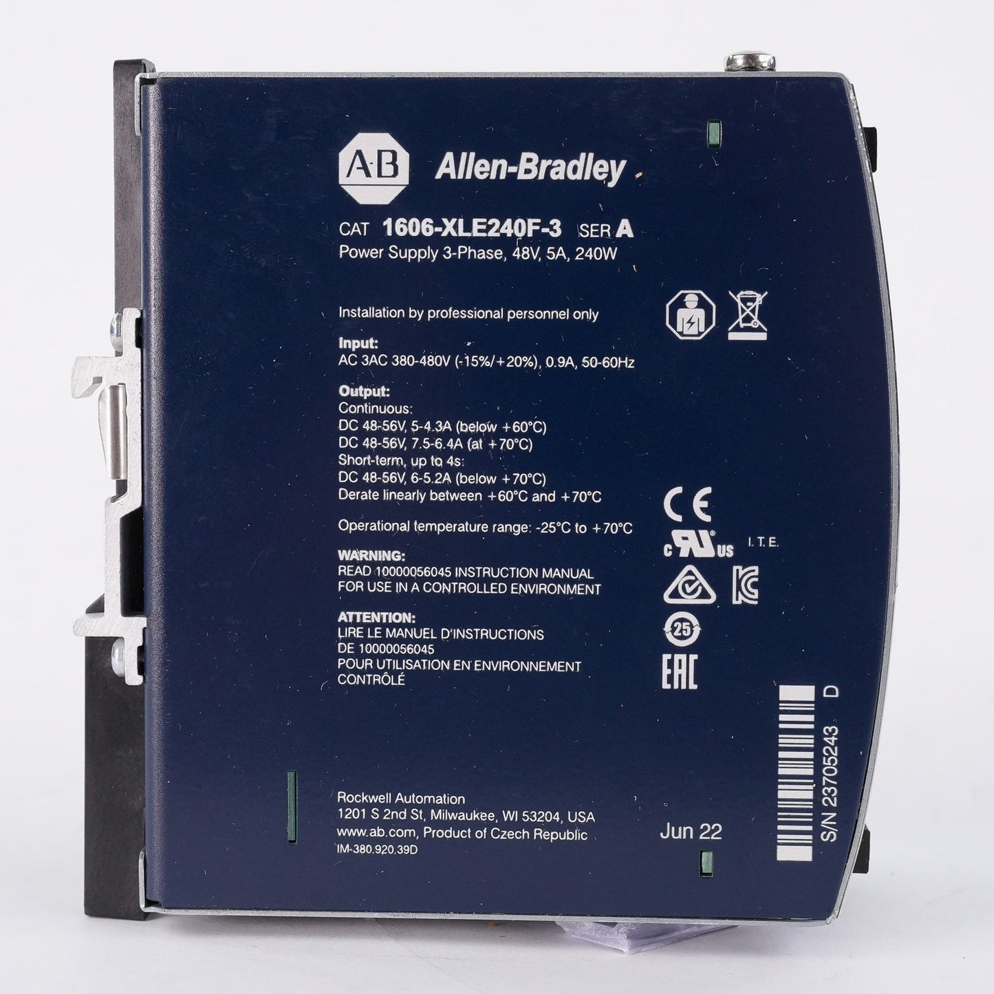 Allen Bradley 1606-XLE240F-3 /A Power Supply 3-Phase 48V 5A 240W 1606XLE240F3