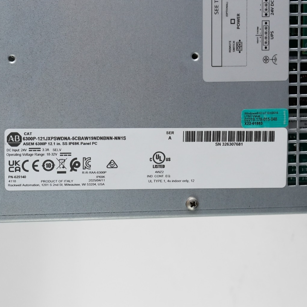 2025 Allen Bradley VersaView PC 6300P-121JXPSWDNA-5CBAW19NDNBNN-NN1S /A