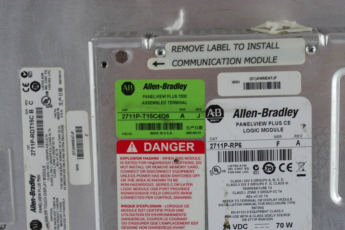 ALLEN BRADLEY 2711P-T15C4D6 SER A PANELVIEW PLUS 1500 + 2711P-RP6 /F RDT15C