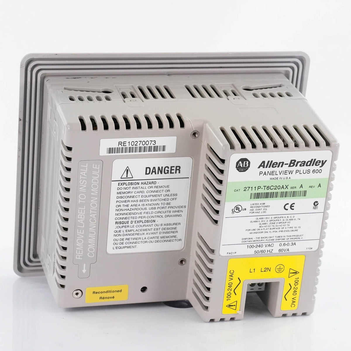 Allen Bradley 2711P-T6C20AX Ser A PanelView Plus 600  120v 2711P-T6C20A
