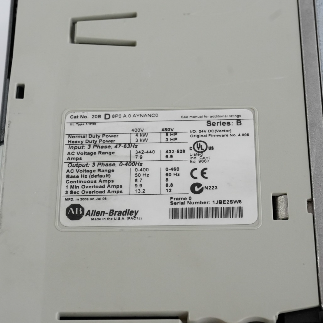 Allen Bradley 20BD8P0A0AYNANC0 /B PowerFlex 700 480V 5hp AC Drive - Refurbished