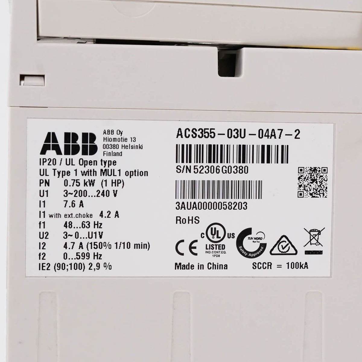 ABB ACS355-03U-04A7-2 AC Drive 3-Phase 240V 1HP 4.7A IP20 ACS35503U04A72 VFD