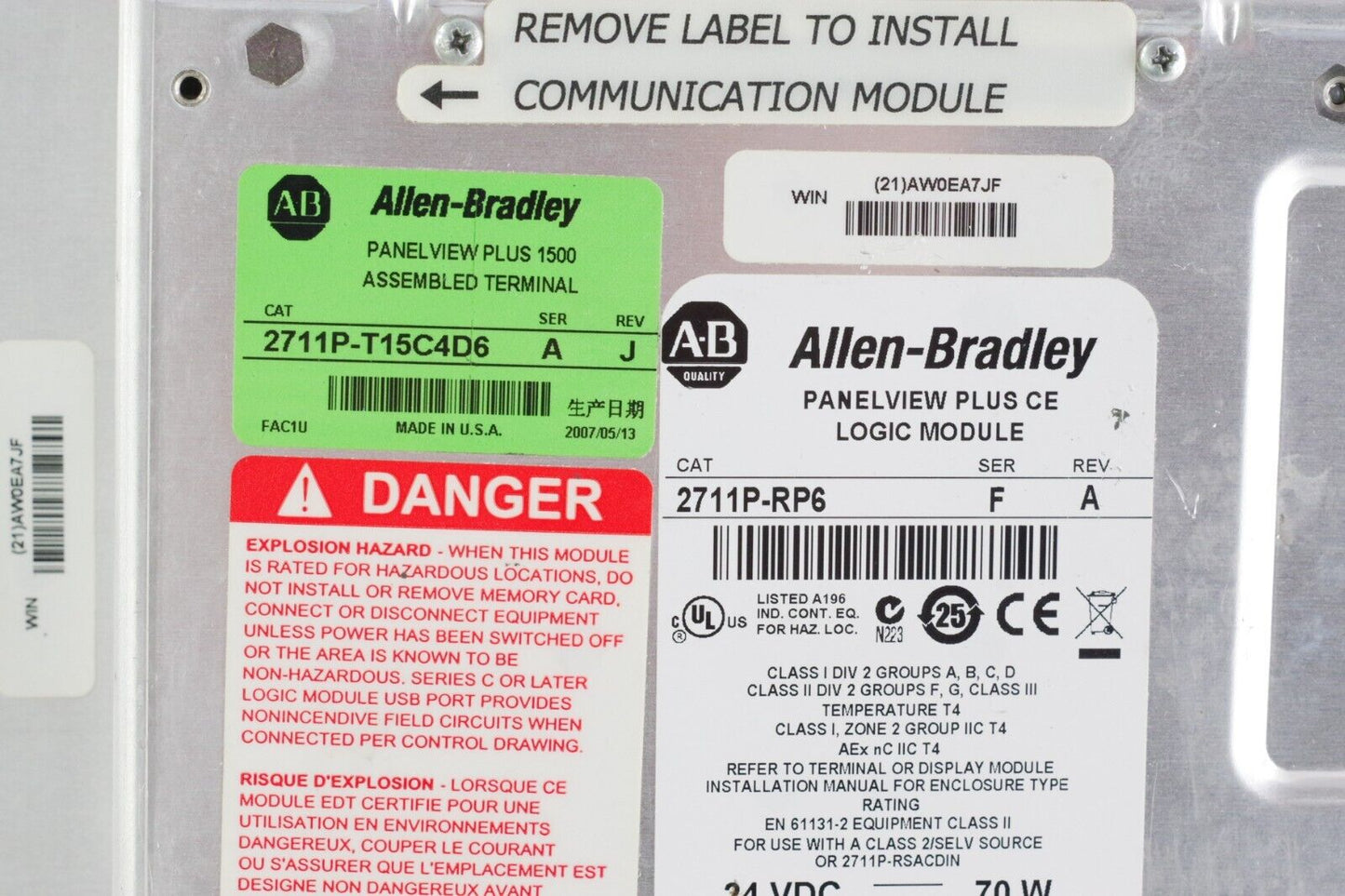 Allen Bradley 2711P-T15C4D6 Panelview Plus 1500 w/ 2711P-RP6 Ser F 2711p-RDT15C