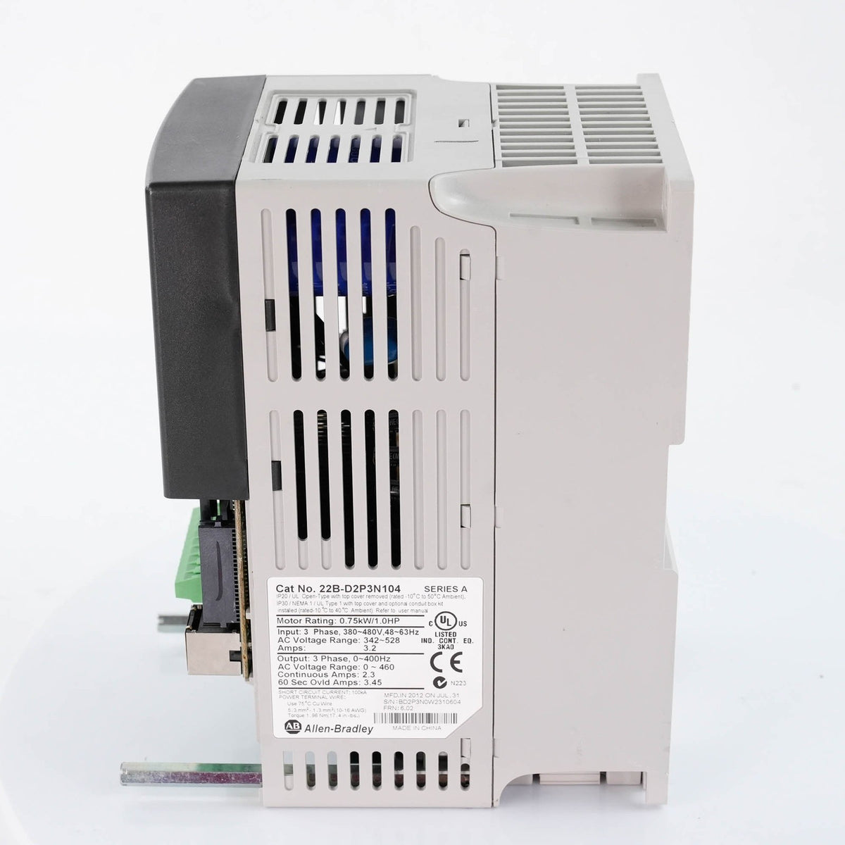 Allen Bradley 22B-D2P3N104 ser A PowerFlex 40 AC Drive 480V 3PH 0.75kW 1HP 2.3A