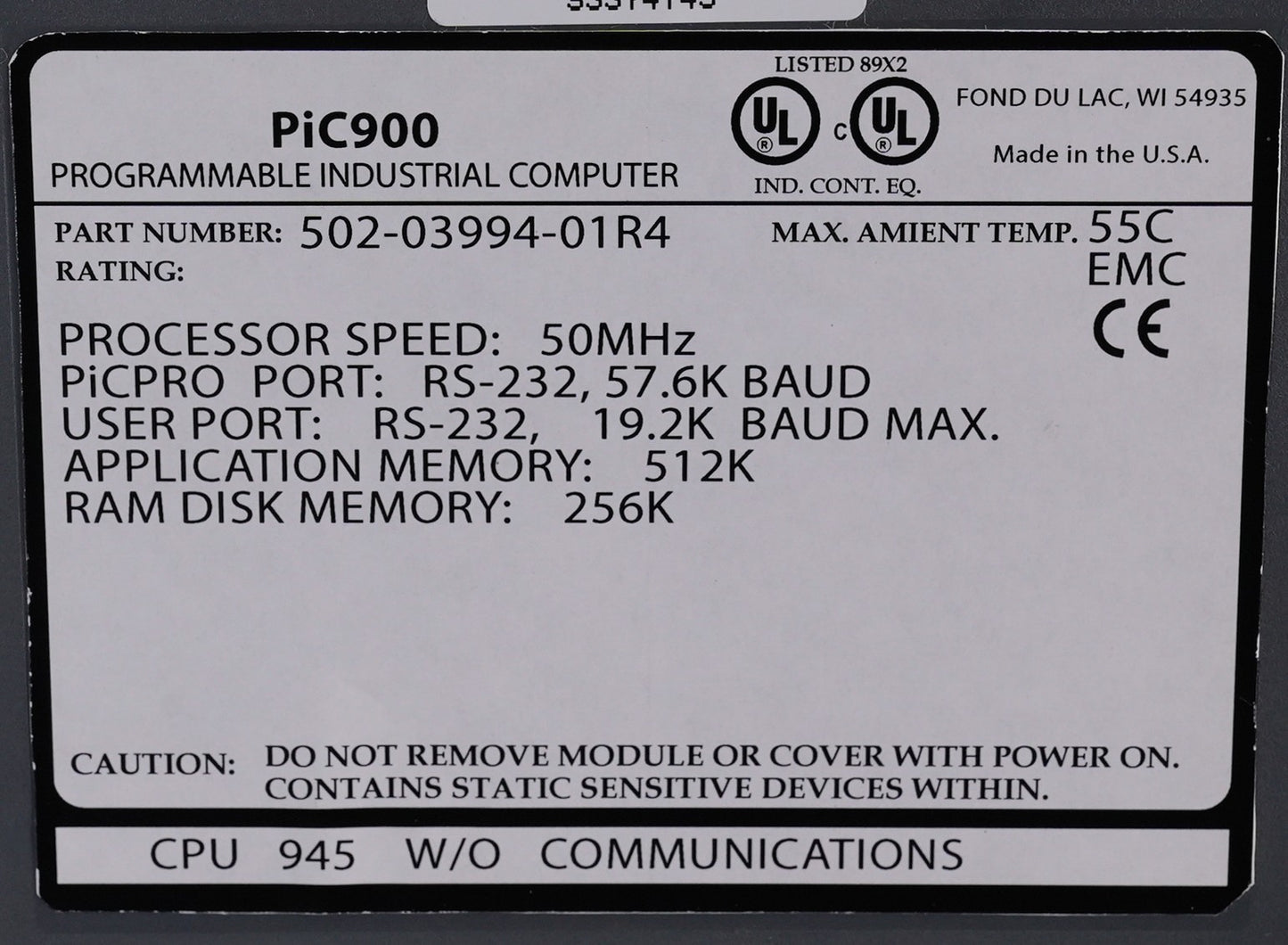 Giddings & Lewis PiC900 502-03994-01R4 CPU 502-03994-01 5020399401 Turbo Module