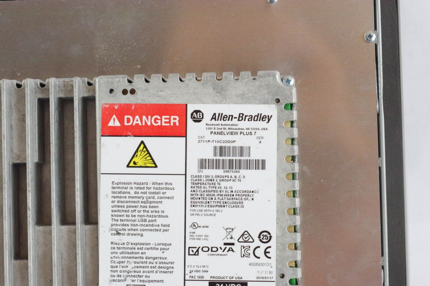 Allen Bradley  2711P-T10C22D9P Ser A PanelView Plus 7 - 0 Hours Runtime