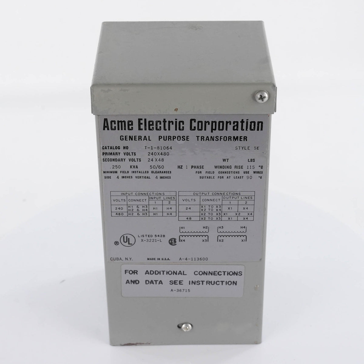 Acme Electric Corp T-1-81064 Buck Boost Transformer 1.5kVA 120x240V 12/24V T1810