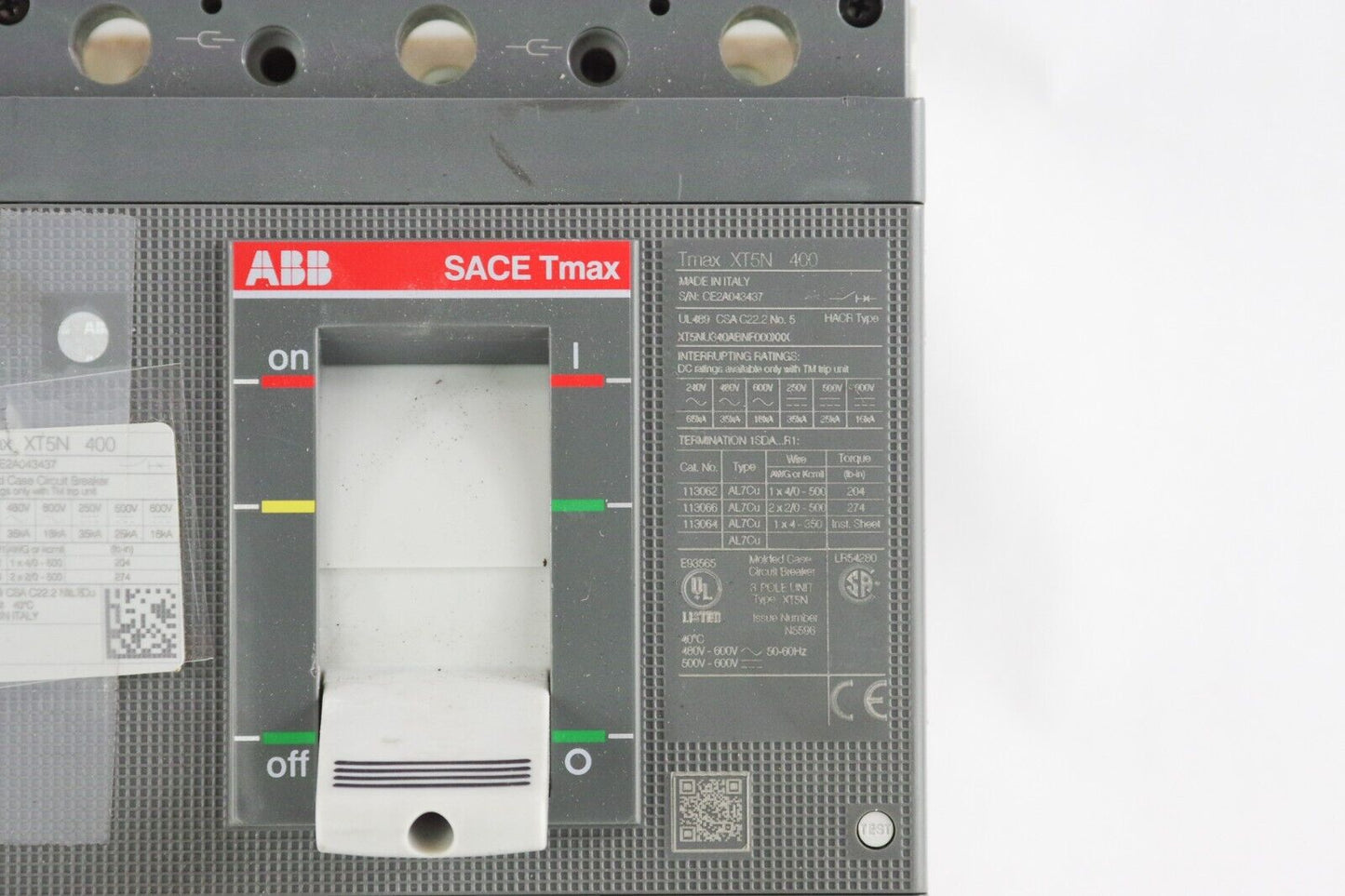 ABB SACE TMAX CIRCUIT BREAKER XT5N 400 400AMP 600V 3 POLE