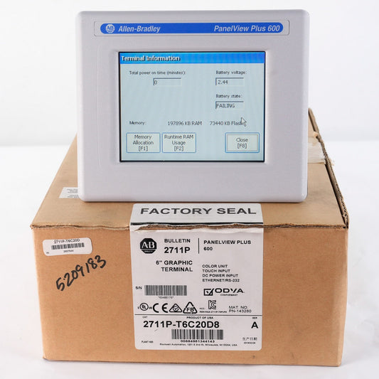 Allen Bradley 2711P-T6C20D8 /A PanelView Plus 600 Color Touch Display - Open Box