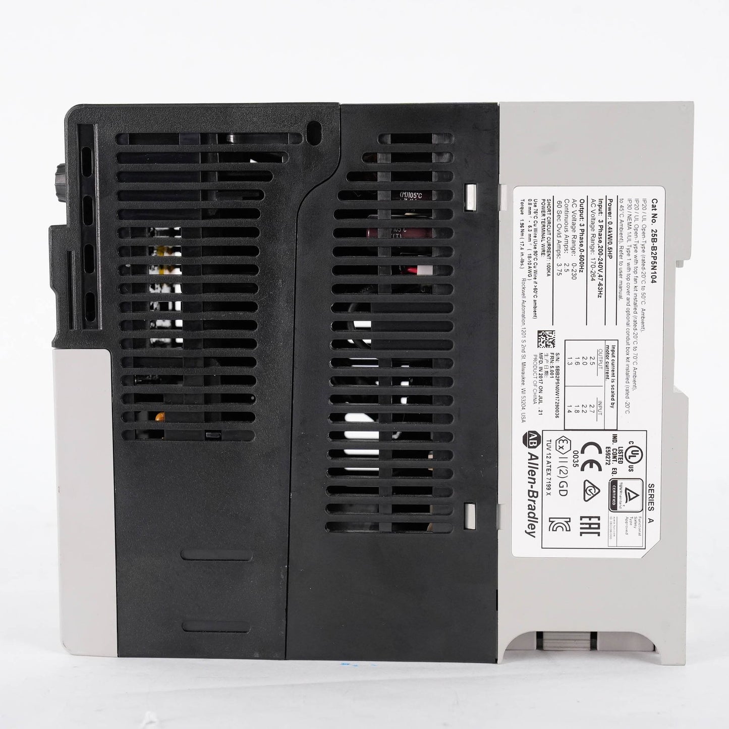 Allen Bradley 25B-B2P5N104 Ser A PowerFlex 525 AC Drive 0.5HP 0.4kW 240V 3PH