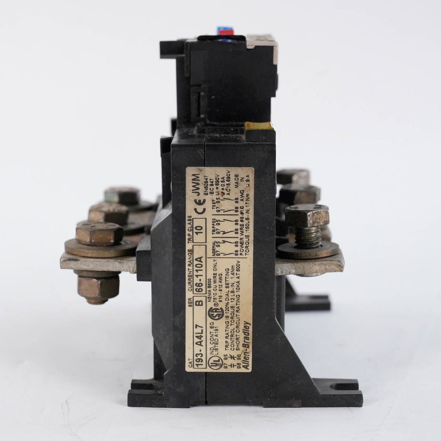 Allen Bradley 193-A4L7 /B Overload Relay 1.0-5.0A Trip Class 10 193A4L7 600VAC