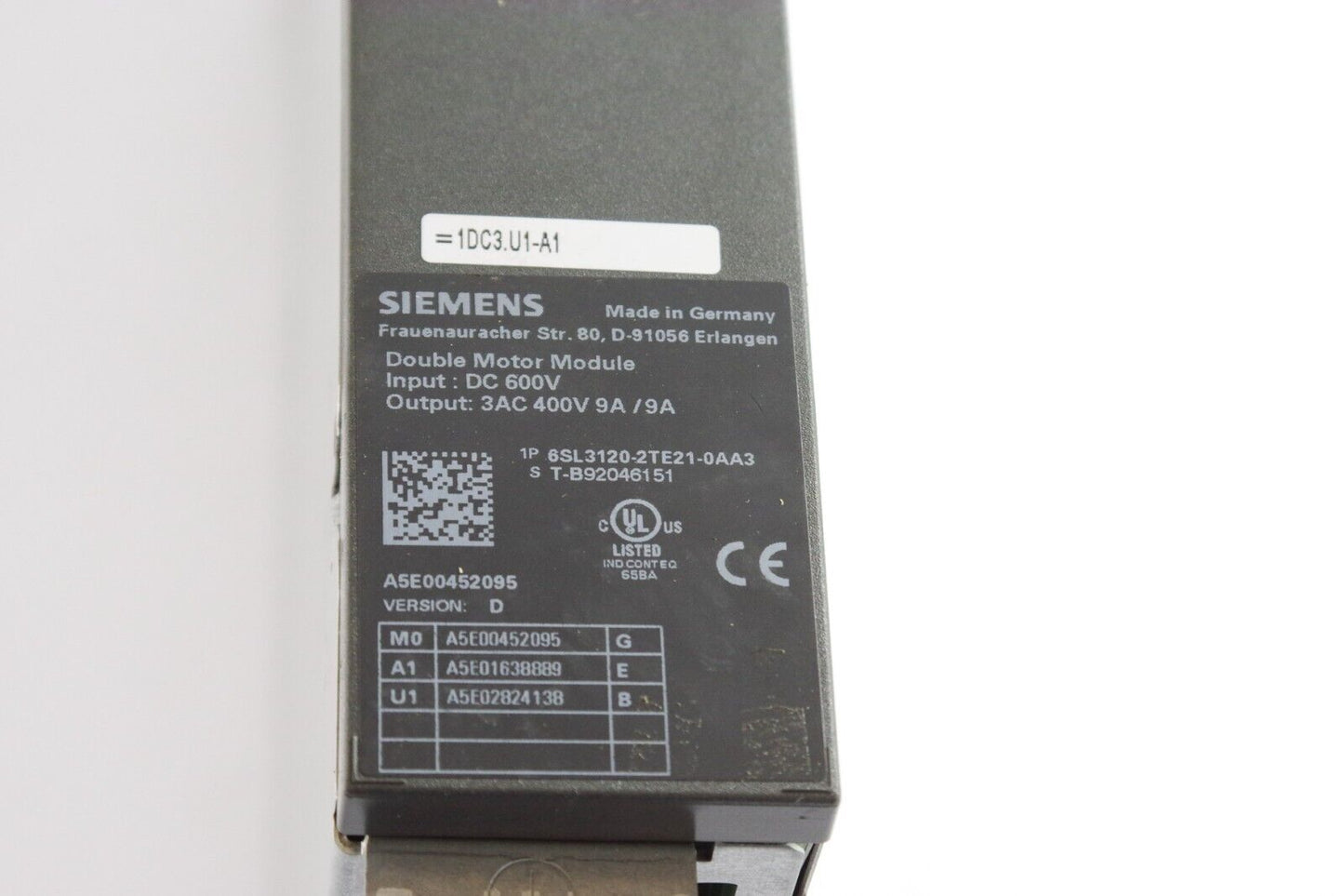 Siemens SINAMICS 6SL3120-2TE21-0AA3 Double Motor Module VERSION D